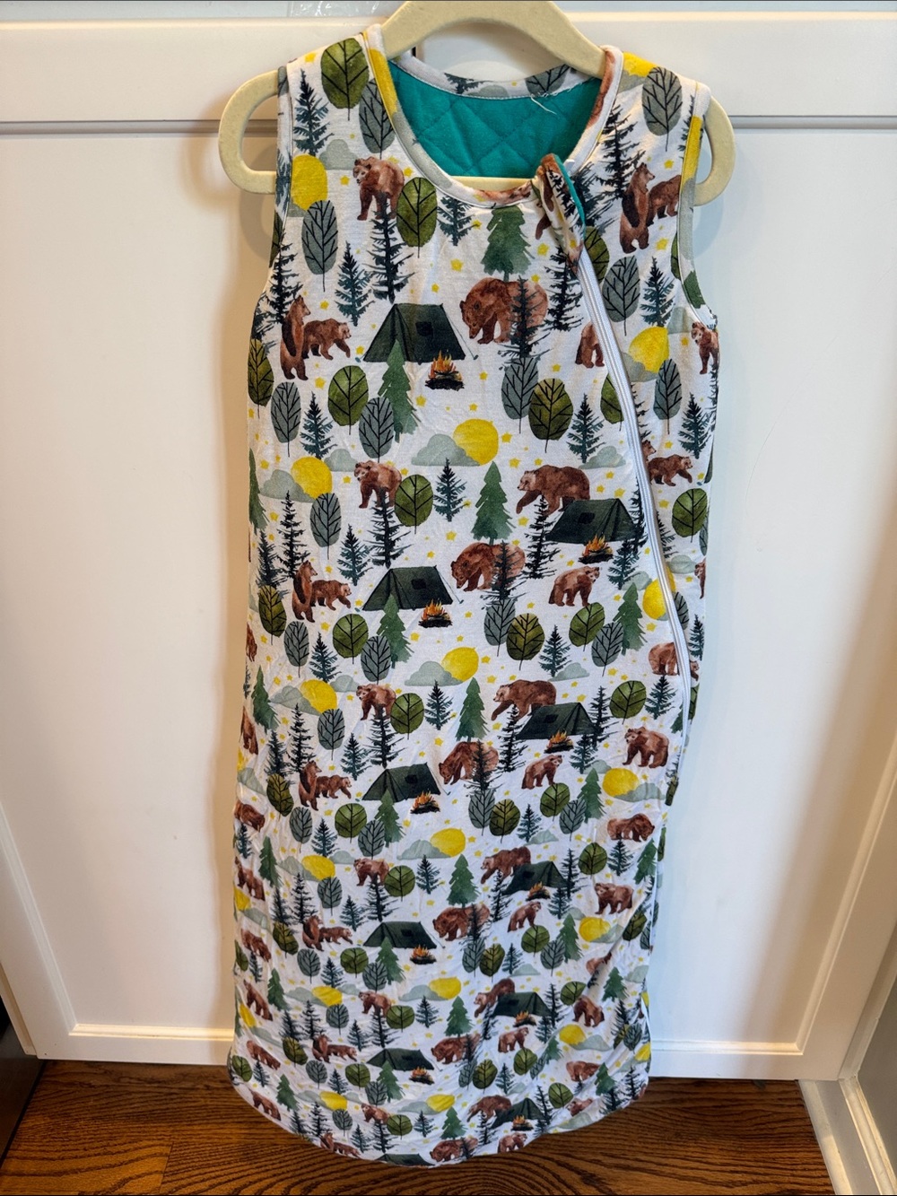 Posh Peanut Bear & Forest Print Quilted Baby Sleep Sack - Green/Yellow/Turquoise